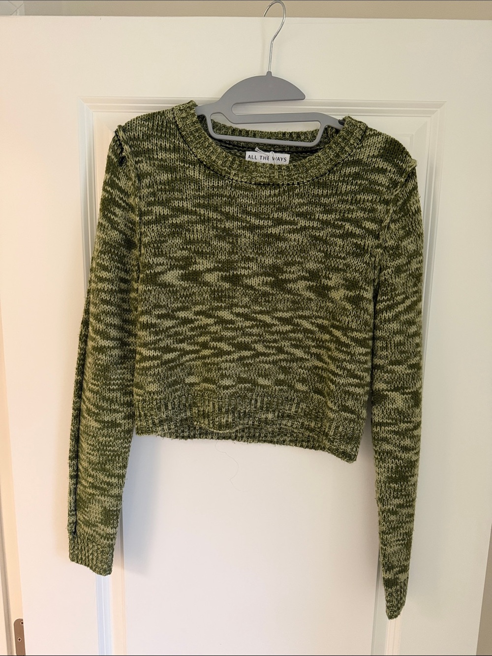 All The Ways cropped Olive Green Knit Sweater